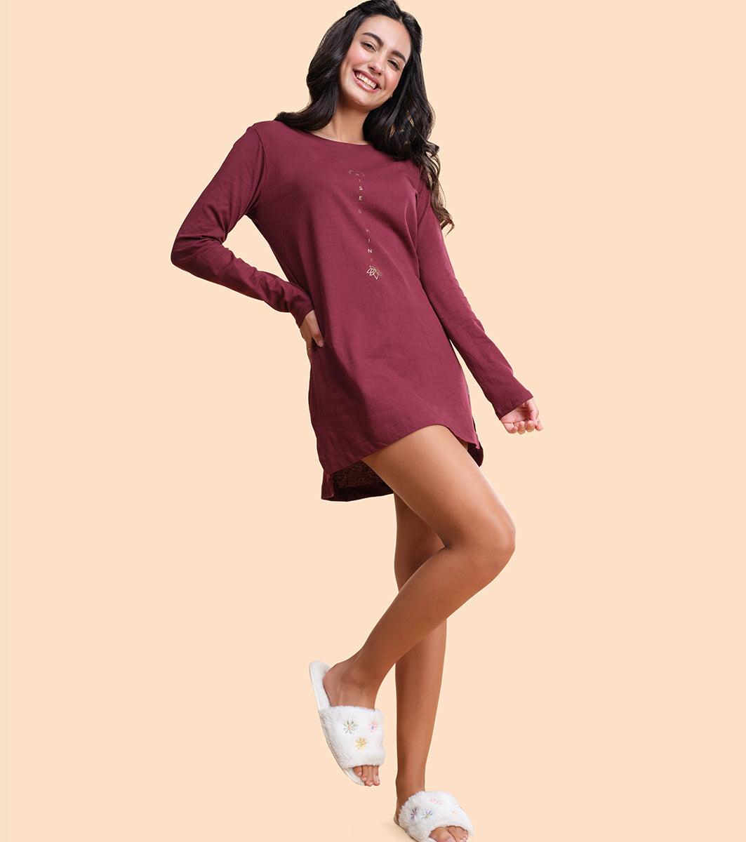 Tunic Tee – Solid | Long Sleeve Tunic Tee With Side Slit & Mindful Graphic