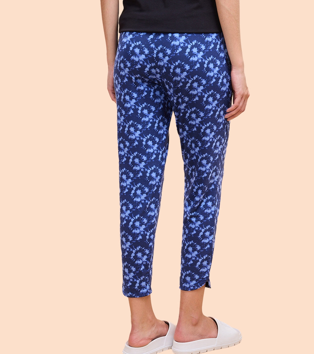 Enamor Essentials E048 Printed Tapered Lounge Pants With Self Fabric Drawstring With Metal Ends