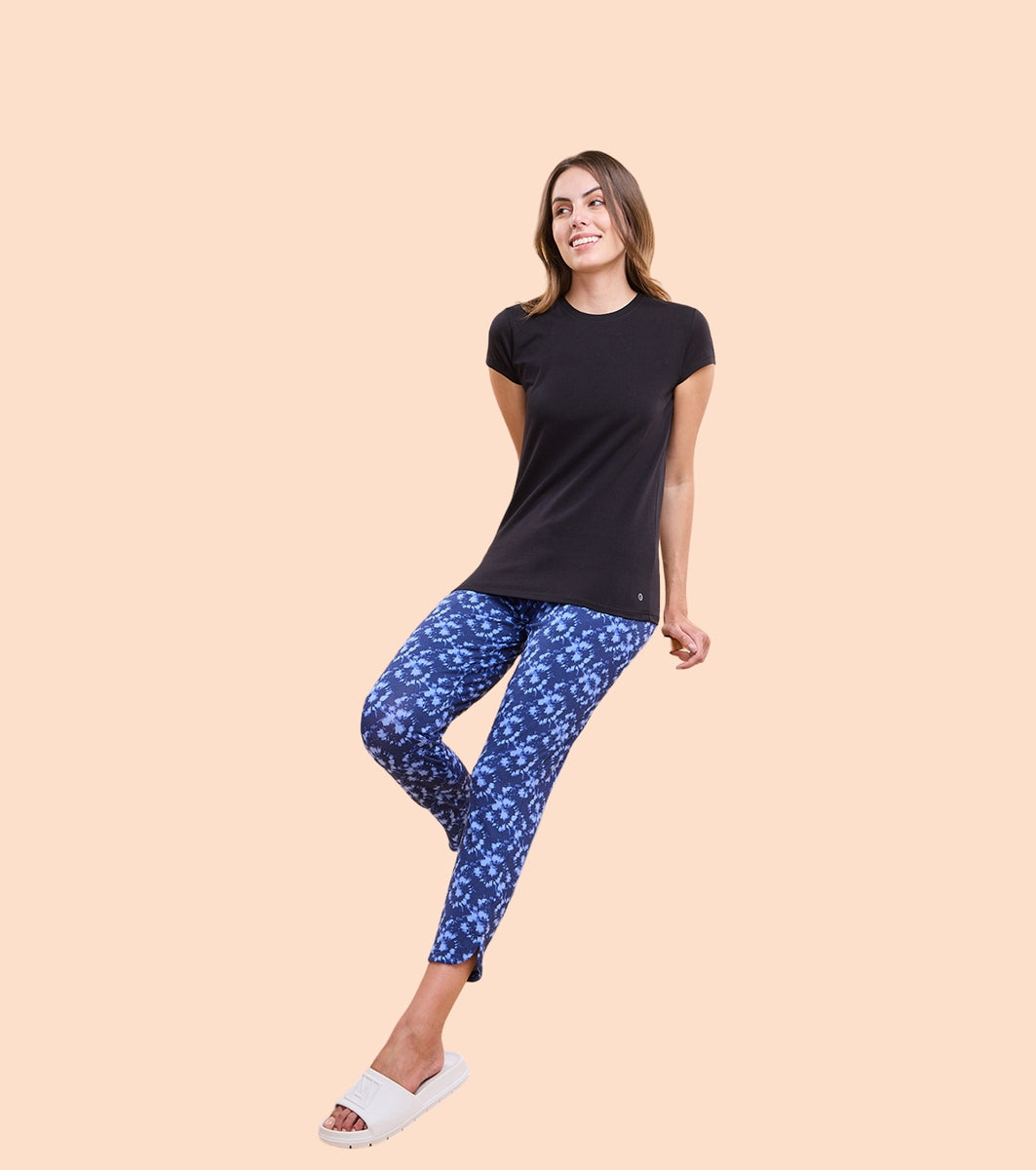 Enamor Essentials E048 Printed Tapered Lounge Pants With Self Fabric Drawstring With Metal Ends