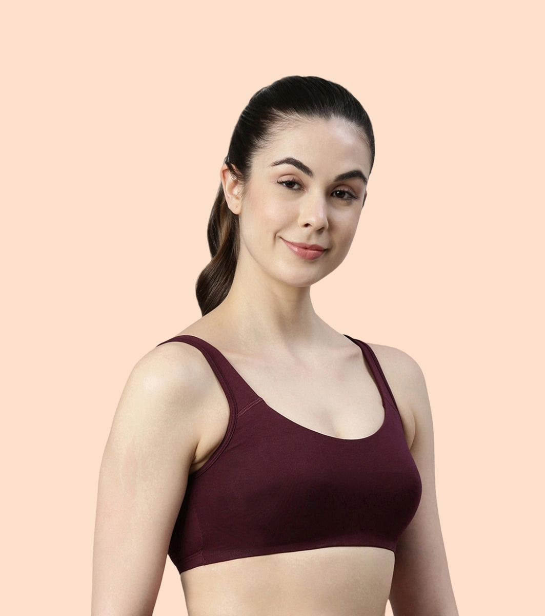 Enamor Low Impact Cotton Bra For Women - Non-Padded, Non-Wired, High-Coverage Bra For All-Day Comfort | SB06