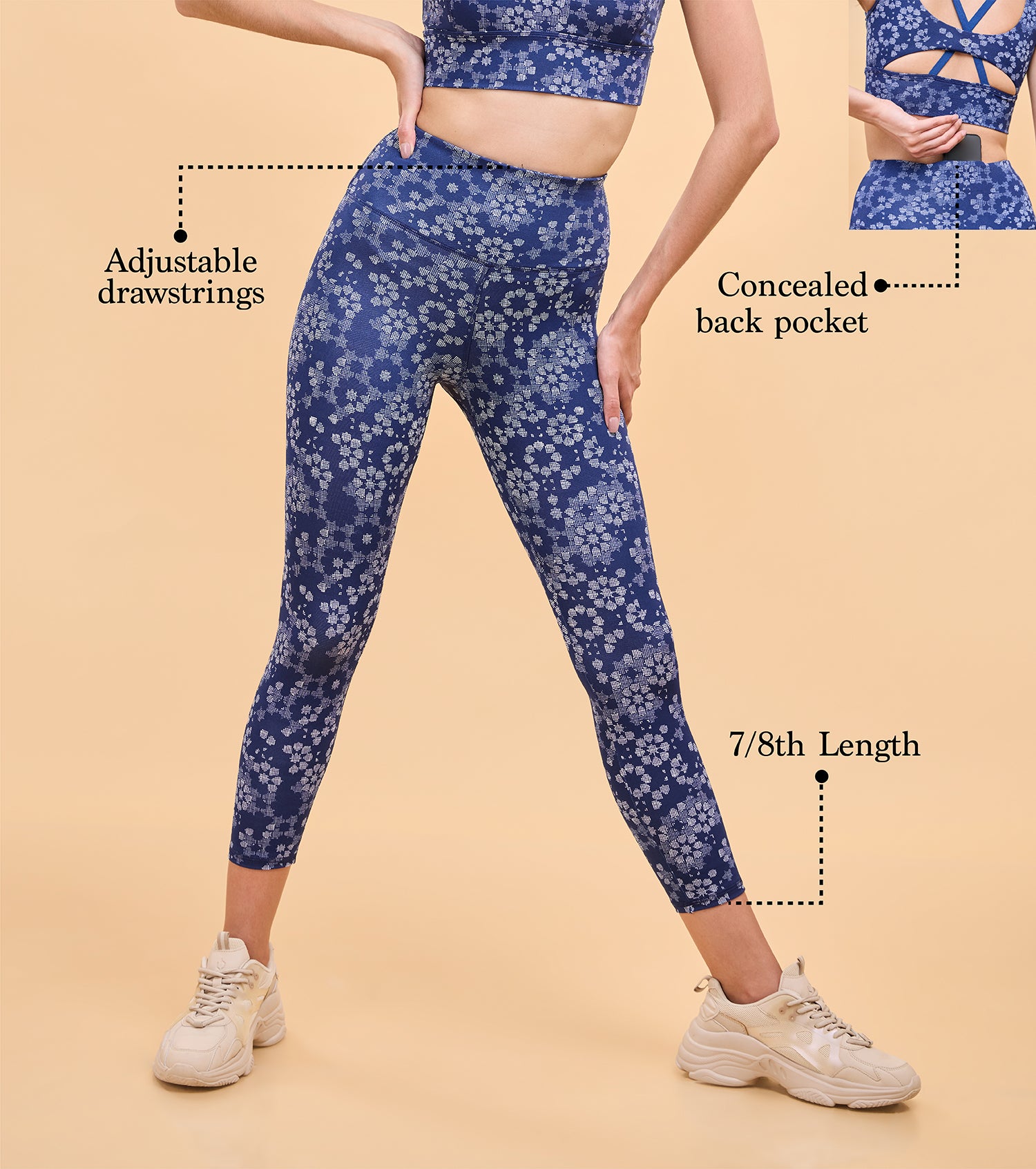 Enamor A607 Printed Legging - High-Waisted 7/8 Length Dry Fit Leggings with Stylish Prints