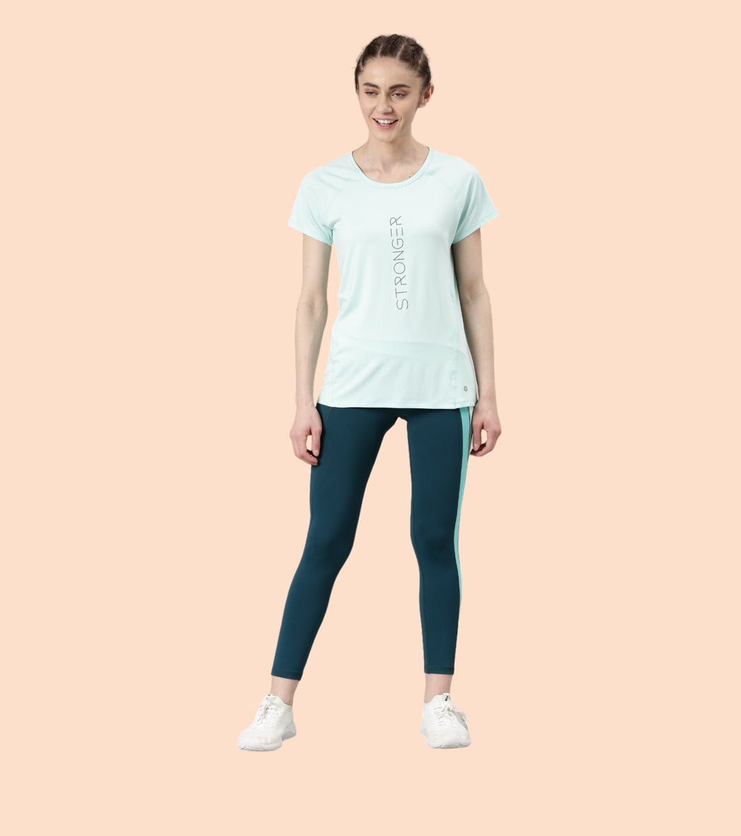 Enamor Active Dry Fit Graphic Tee For Women | Basic T-Shirt With Raglan Sleeve & Scoop Neck Design | Mauve Love - Fearless Graphic