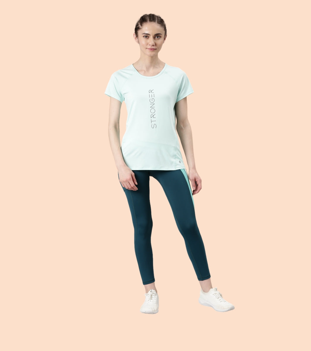 Enamor Active Dry Fit Graphic Tee For Women | Basic T-Shirt With Raglan Sleeve & Scoop Neck Design | Mauve Love - Fearless Graphic