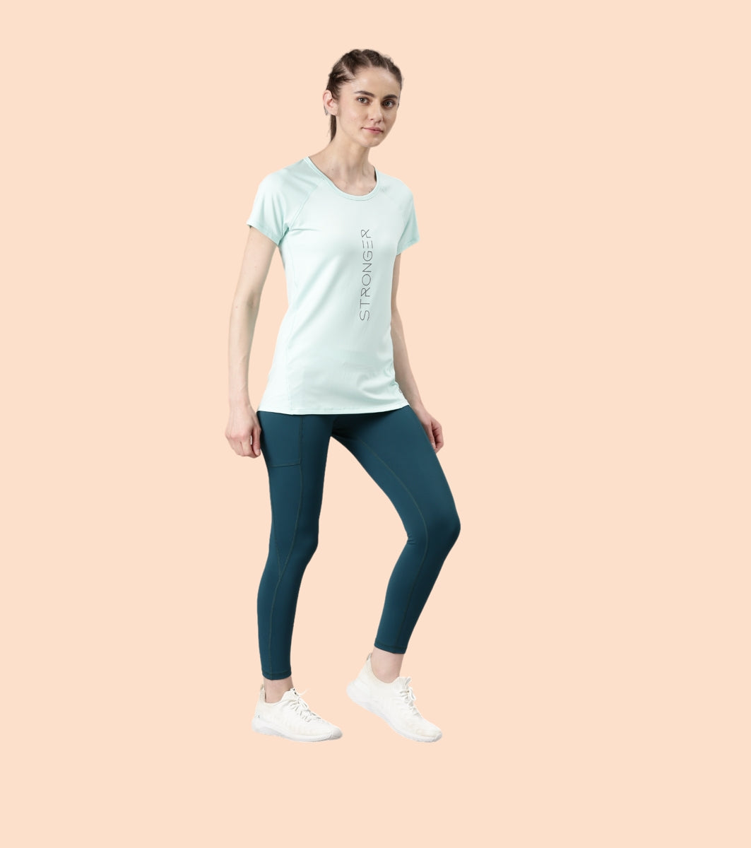 Enamor Active Dry Fit Graphic Tee For Women | Basic T-Shirt With Raglan Sleeve & Scoop Neck Design | Mauve Love - Fearless Graphic