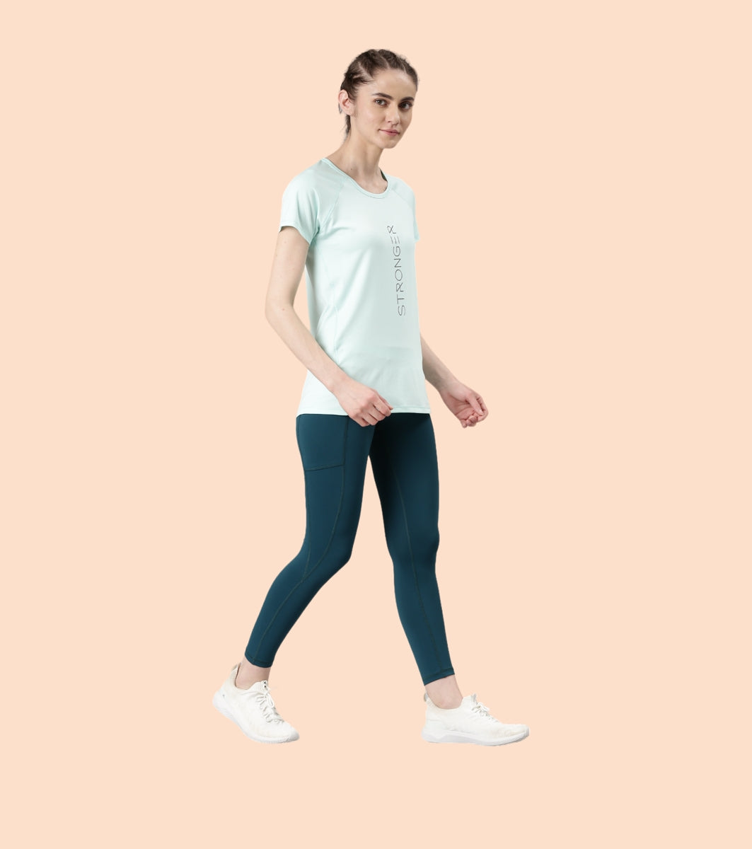 Enamor Active Dry Fit Graphic Tee For Women | Basic T-Shirt With Raglan Sleeve & Scoop Neck Design | Mauve Love - Fearless Graphic