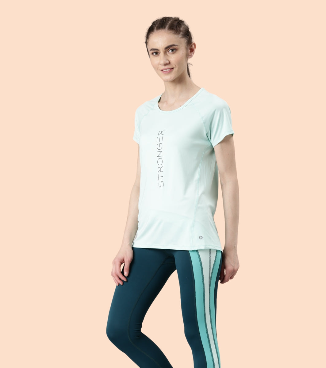 Enamor Active Dry Fit Graphic Tee For Women | Basic T-Shirt With Raglan Sleeve & Scoop Neck Design | Mauve Love - Fearless Graphic