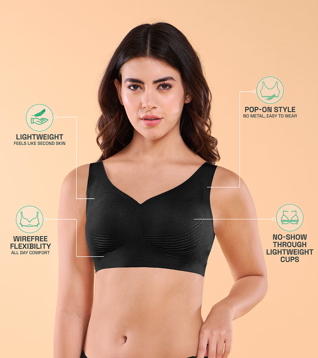 Enamor IO01 Invisi Encircle Black Bra - Padded, Wirefree, High Coverage