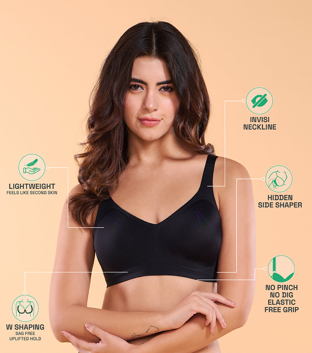 Enamor IO02 Invisi Comfort Lift Black Bra - Padded, Wirefree, Medium Coverage