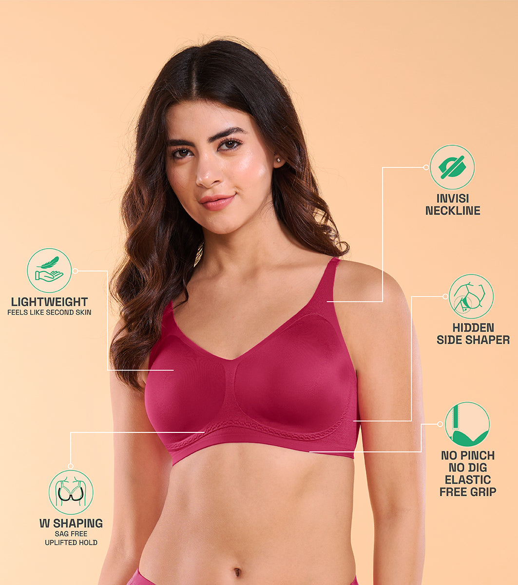 Enamor IO02 Invisi Comfort Lift Cherry Pink Bra - Padded, Wirefree, Medium Coverage