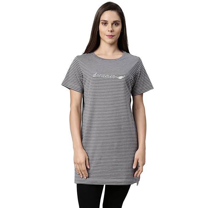 Tunic Tee – Stripes | Short Sleeve Tunic Tee With Side Slit & Mindful Graphic