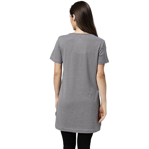 Tunic Tee – Stripes | Short Sleeve Tunic Tee With Side Slit & Mindful Graphic