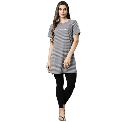 Tunic Tee – Stripes | Short Sleeve Tunic Tee With Side Slit & Mindful Graphic