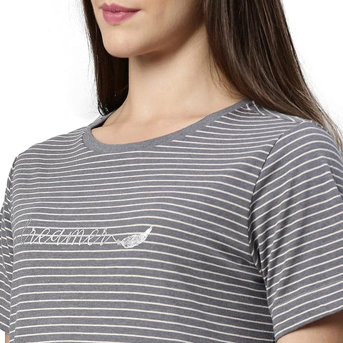 Tunic Tee – Stripes | Short Sleeve Tunic Tee With Side Slit & Mindful Graphic