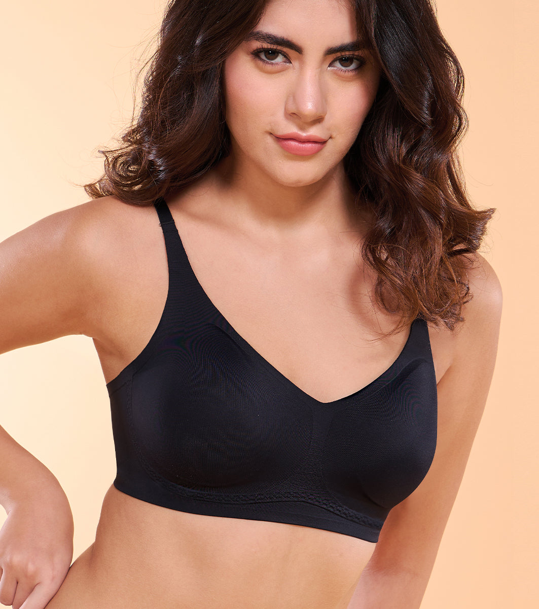 Enamor IO02 Invisi Comfort Lift Black Bra - Padded, Wirefree, Medium Coverage