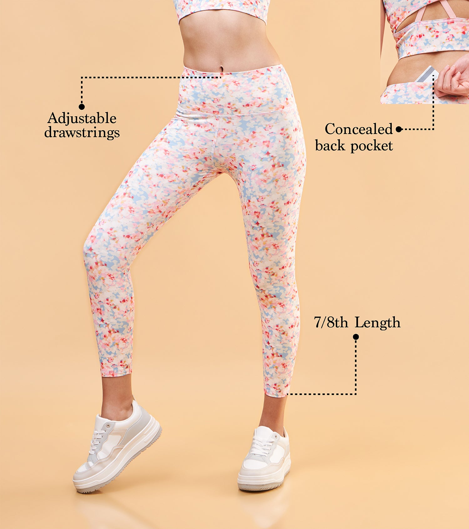 Enamor A607 Printed Legging - High-Waisted 7/8 Length Dry Fit Leggings with Stylish Prints