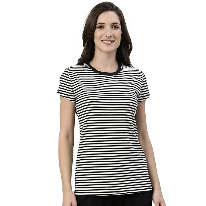 Basic Crew Tee – Striped | Short Sleeve Crew Neck Stretch Cotton Tee