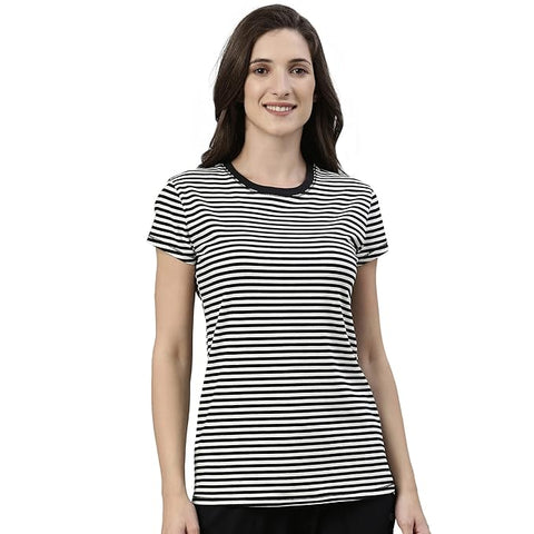 Basic Crew Tee – Striped | Short Sleeve Crew Neck Stretch Cotton Tee