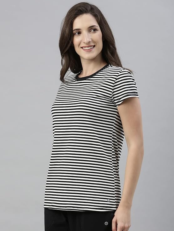 Basic Crew Tee – Striped | Short Sleeve Crew Neck Stretch Cotton Tee