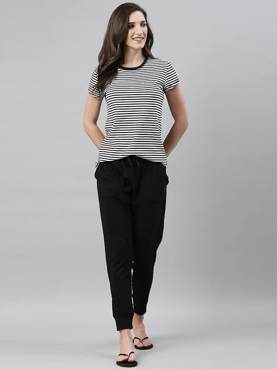 Basic Crew Tee – Striped | Short Sleeve Crew Neck Stretch Cotton Tee