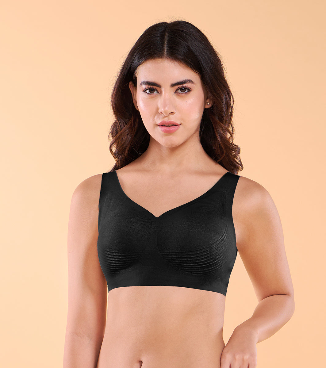 Enamor IO01 Invisi Encircle Black Bra - Padded, Wirefree, High Coverage