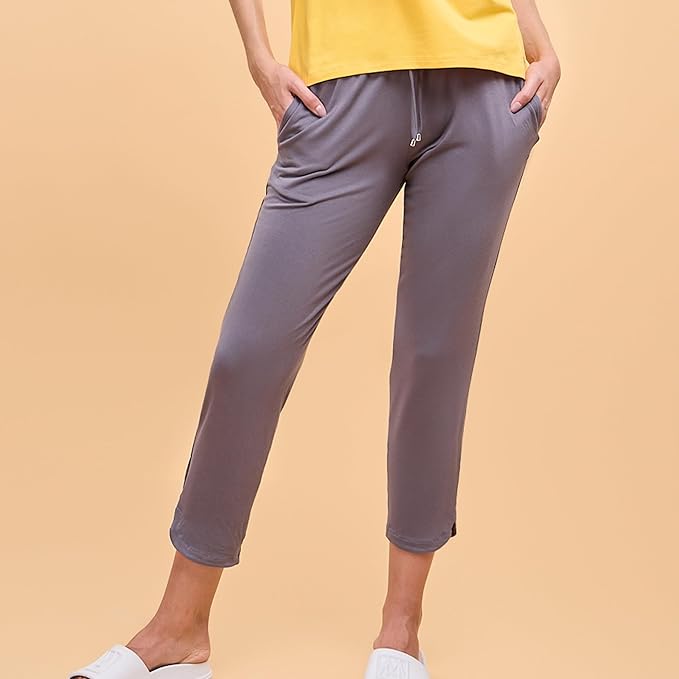 Enamor Essentials E014 Lounge Pants | Basic Straight Leg Pants With Adjustable Drawstring And Zipper Pockets