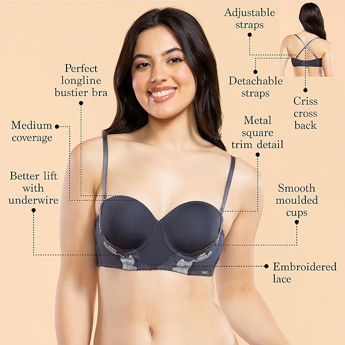 Enamor F143 Luxe Multiway Lace Balconette Bra - Padded, Wired, Medium Coverage