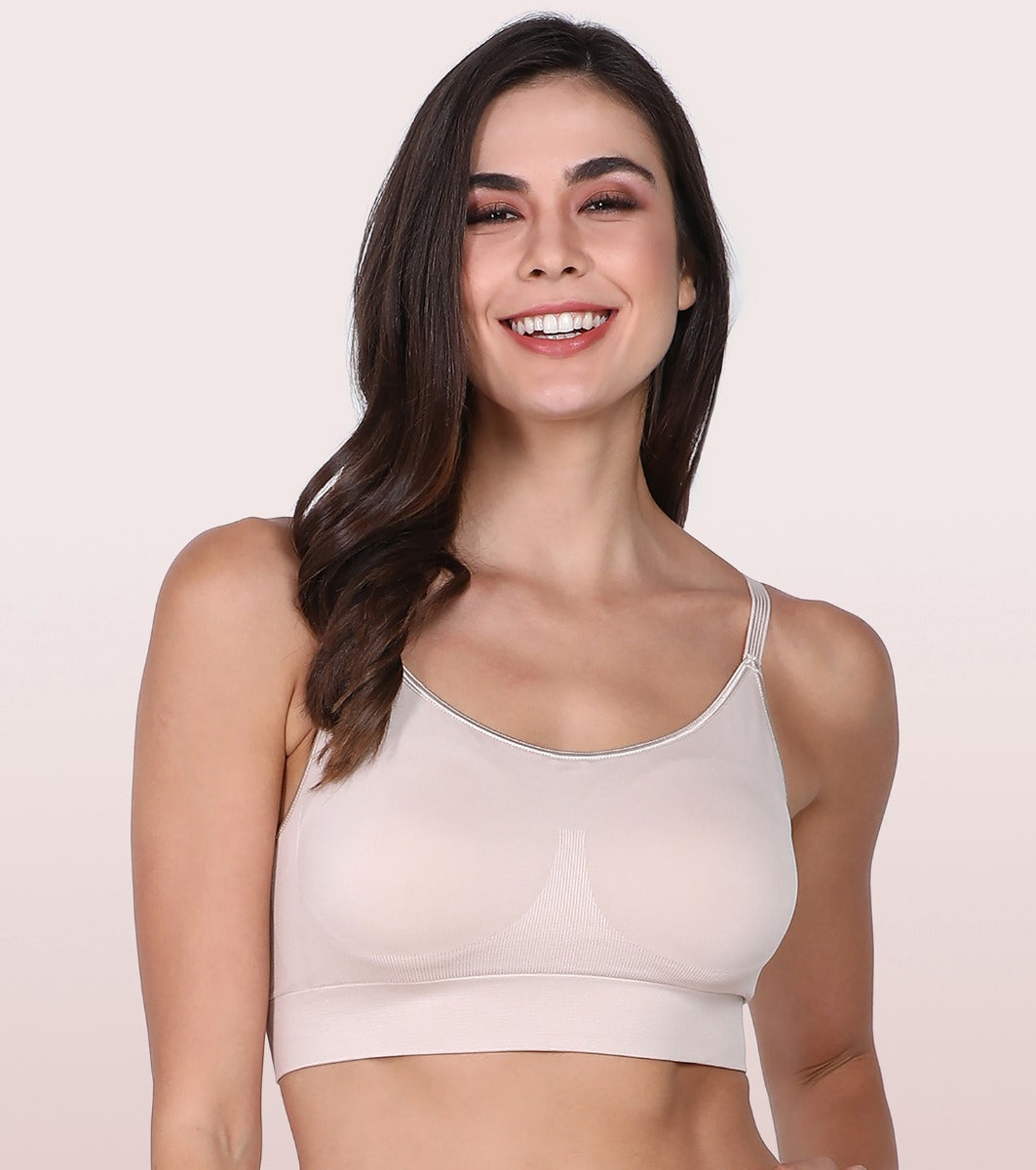 Enamor FlexiFree F037 Ultimate Comfort Seamless No -pinch T-shirt Bra for Women- High Coverage, Padded and Wirefree - Almond Skin