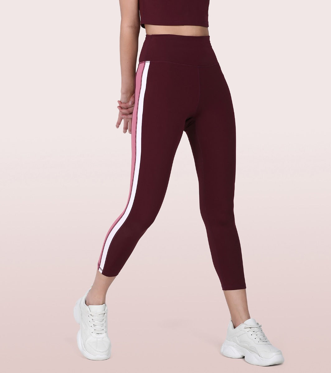 Hugged Leggings III | High Waisted 7/8 Length Dry Fit Sporty Side Stripe Leggings