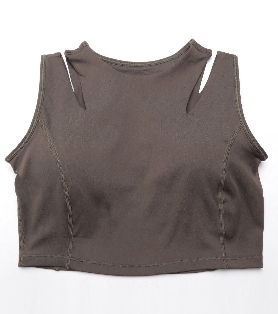 Shelf Bra Crop Vest | Crew Neck Vest With In-Built Shelf Bra Support & Removable Padding