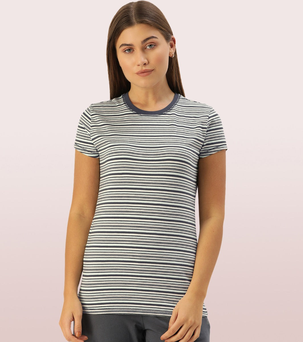 Basic Crew Tee – Striped | Short Sleeve Crew Neck Stretch Cotton Tee