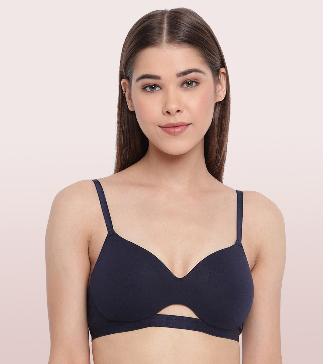 Enamor CloudSoft A032 Invisible Neckline Cotton T-shirt Bra for Women- Medium Coverage, Padded and Wirefree - Eclipse