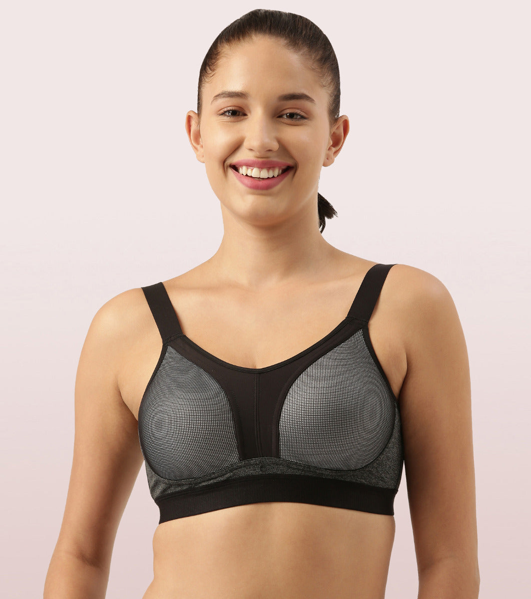 Enamor Agion SB25 Y-panel for Bounce Control High-Impact Sports Bra for Women- Full Coverage, Padded and Wirefree - Grey Melange