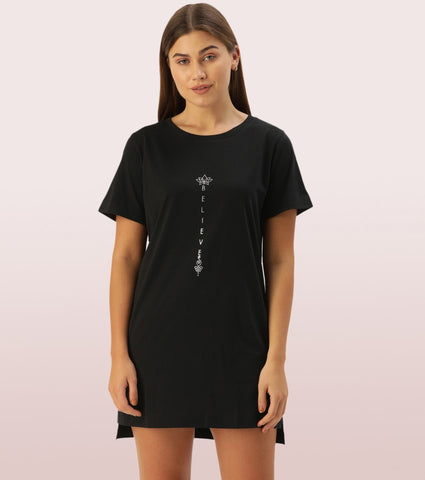 Tunic Tee – Solid | Short Sleeve Tunic Tee With Side Slit & Mindful Graphic