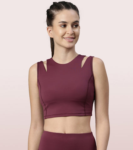 Shelf Bra Crop Vest | Crew Neck Vest With In-Built Shelf Bra Support & Removable Padding