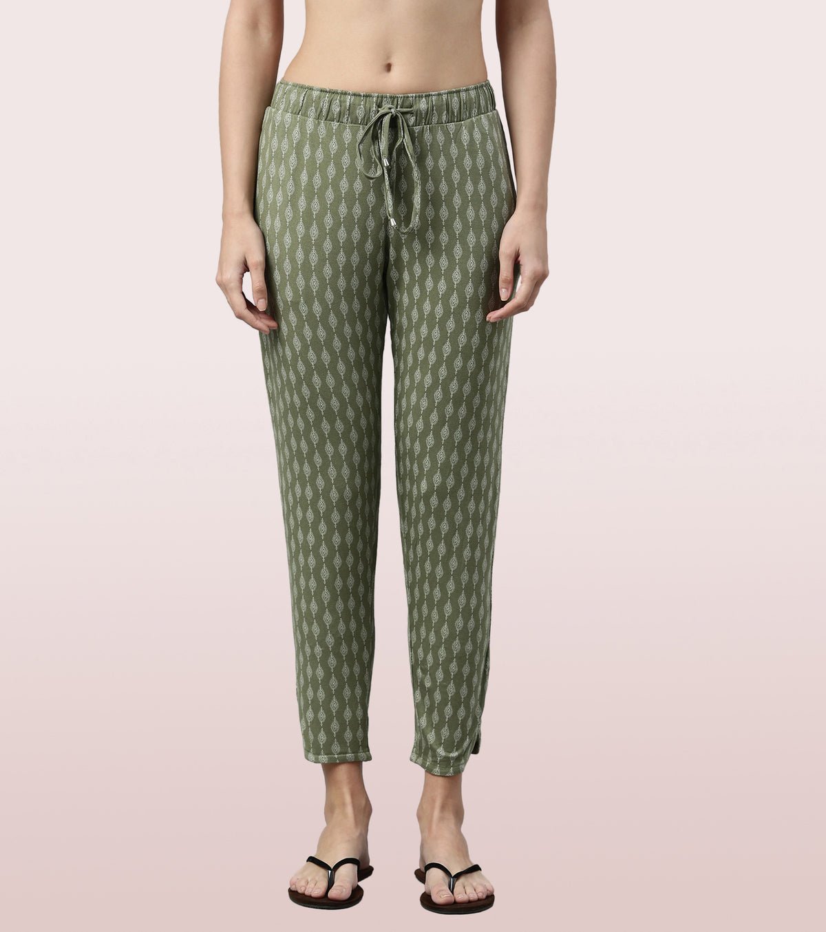 Shop-In Pants - Tapered Lounge Pants With Self Fabric Drawstring With Metal Ends