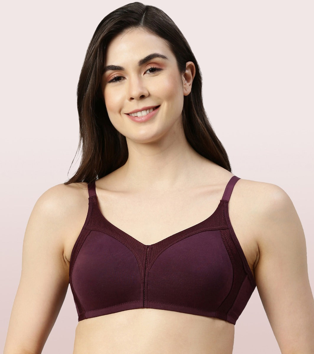 Enamor M-FrameJiggle Control Full Support Stretch Cotton Bra For Women -  Non-Padded, Non-Wired Bra With Cooling Cotton Fabric | Orchid Melange |  AB75