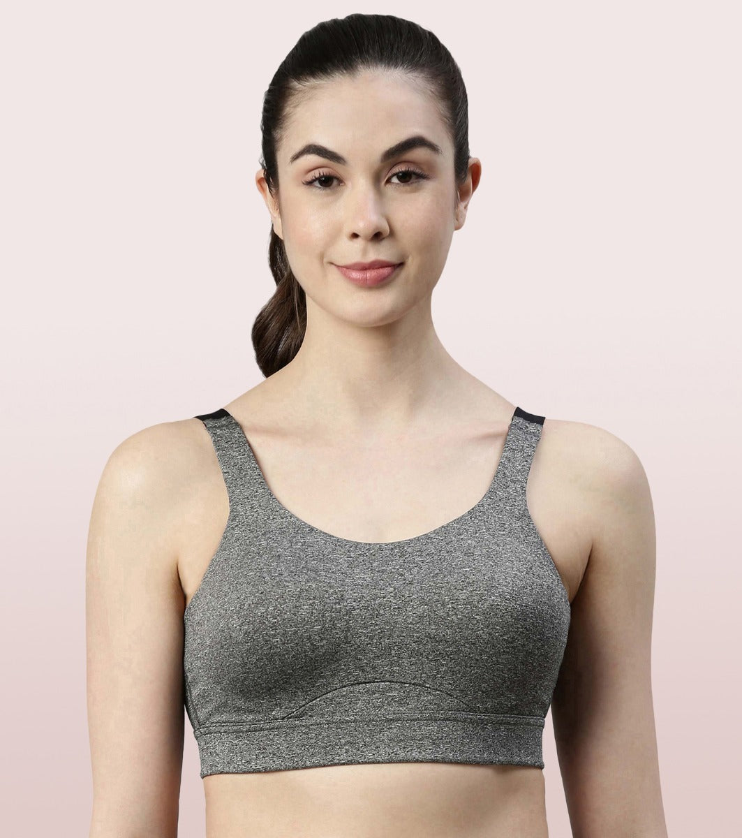 Enamor Agion SB18 Convertible Back High-Impact Sports Bra for Women- Full Coverage, Padded and Wirefree - Grey Melange