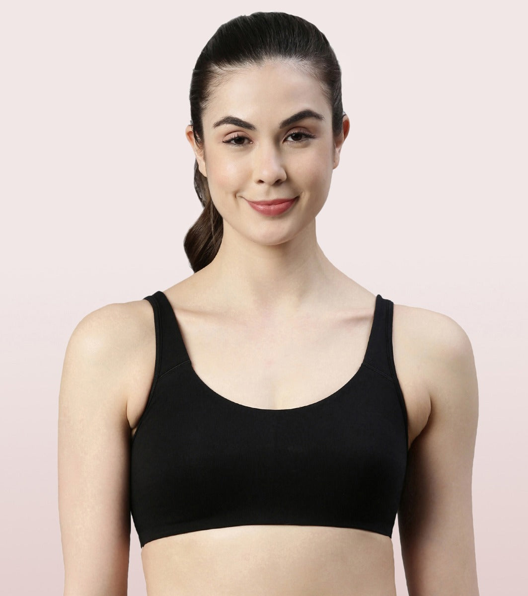 Buy Enamor F094 Basic Moulded Easy Fashion Bra - Non-Padded• Wirefree •  Medium Coverage - Black Shadow Strips at