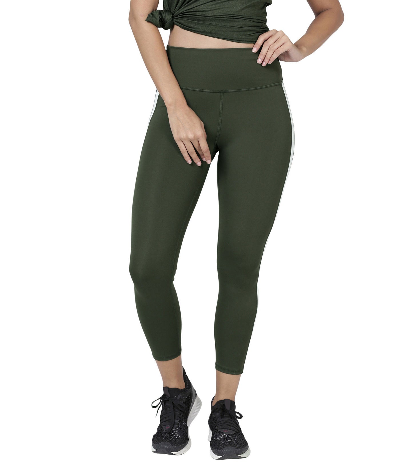 Hugged Leggings III | High Waisted 7/8 Length Dry Fit Sporty Side Stripe Leggings