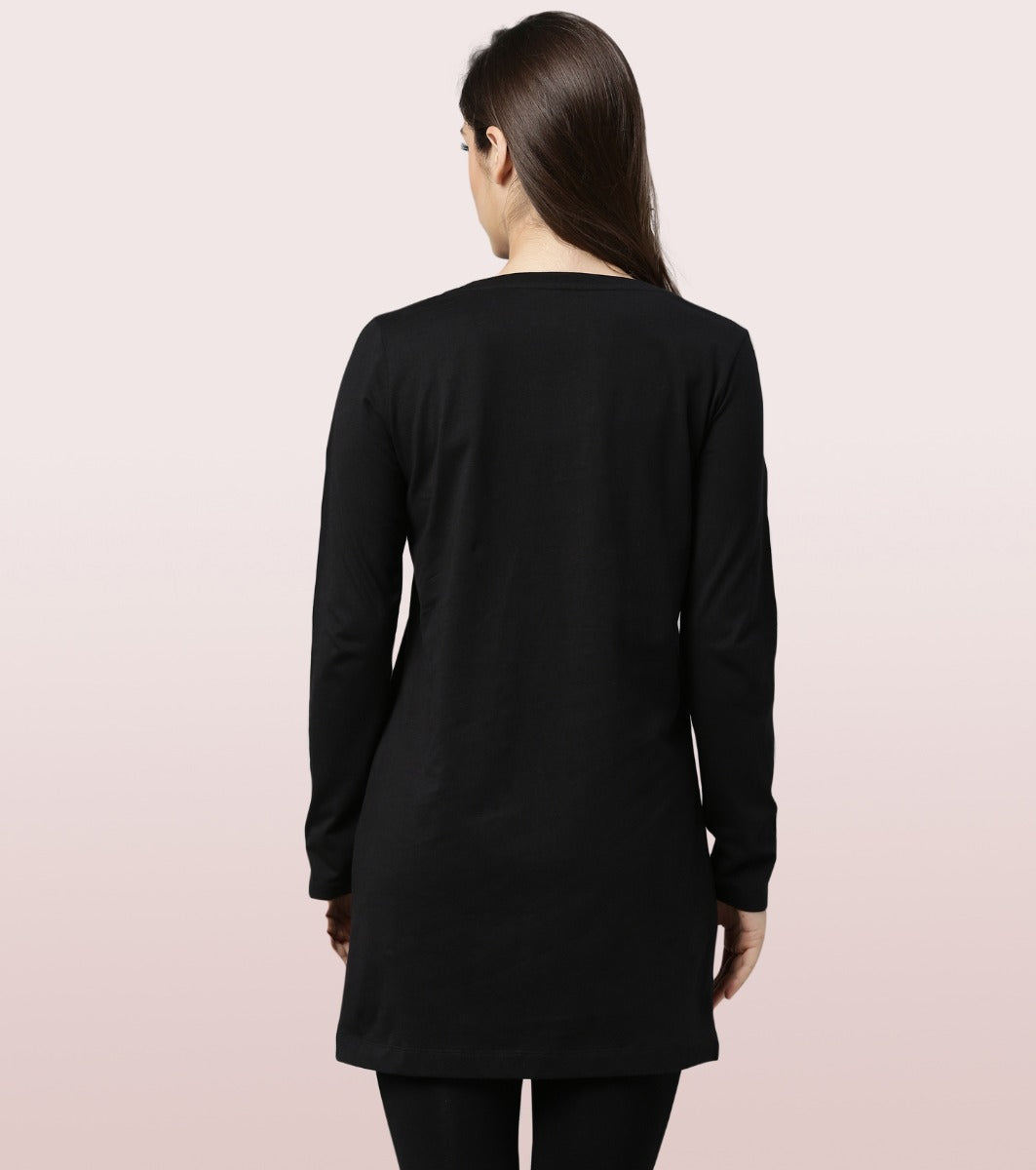 Tunic Tee – Solid | Long Sleeve Tunic Tee With Side Slit & Mindful Graphic