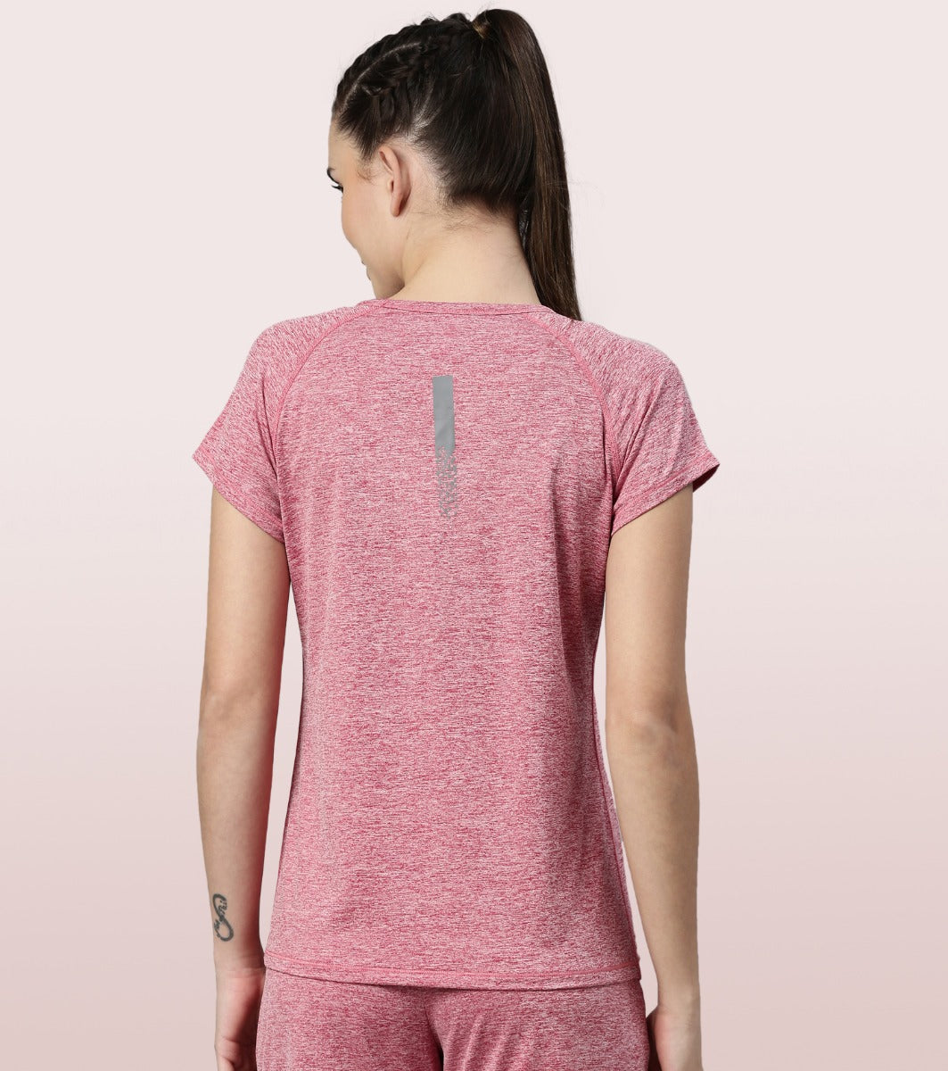 Slim Active Tee | Short Sleeve Raglan Scoop Neck Slim Active Tee With Reflective Graphic On Back