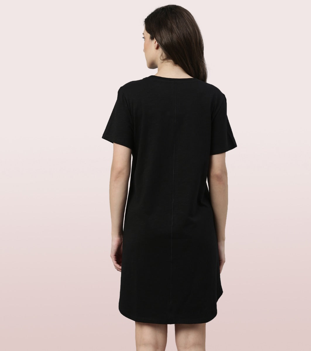 Basic Dress | Cotton Slounge Mini Dress With Chest Graphic