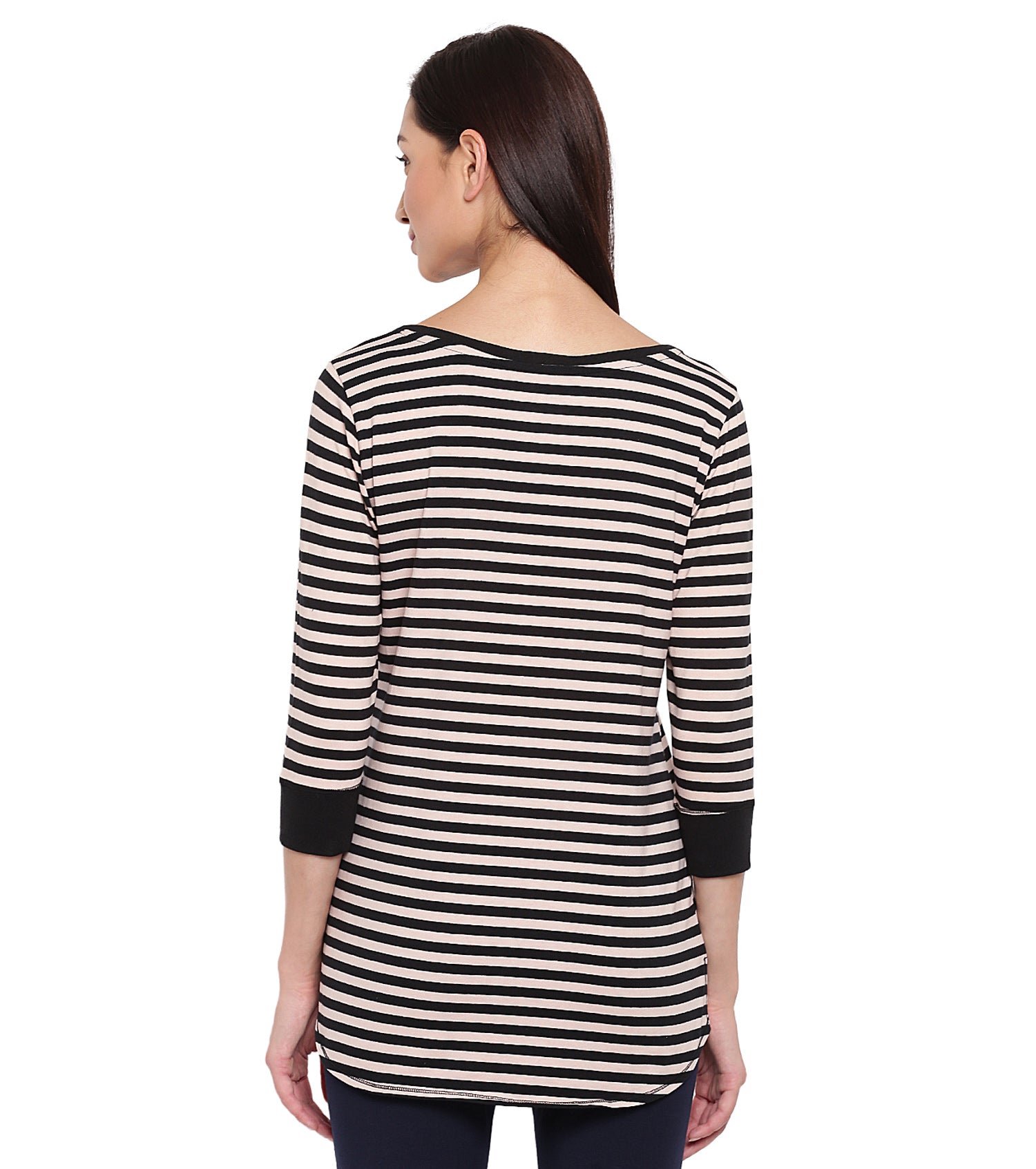 Long Tee – Striped | ¾ Sleeve Boat Neck Lounge Tee With Mindful Graphic