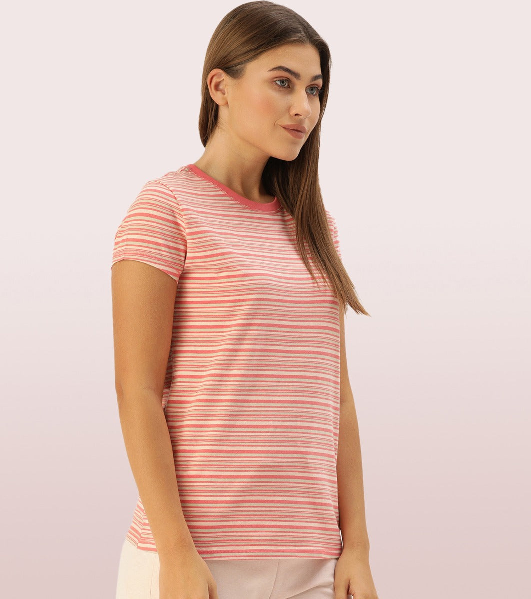 Basic Crew Tee – Striped | Short Sleeve Crew Neck Stretch Cotton Tee