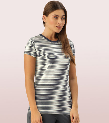 Basic Crew Tee – Striped | Short Sleeve Crew Neck Stretch Cotton Tee