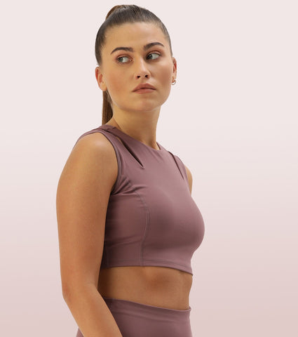 Shelf Bra Crop Vest | Crew Neck Vest With In-Built Shelf Bra Support & Removable Padding