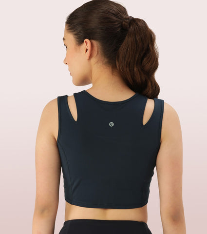 Shelf Bra Crop Vest | Crew Neck Vest With In-Built Shelf Bra Support & Removable Padding