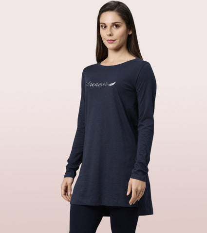 Tunic Tee – Solid | Long Sleeve Tunic Tee With Side Slit & Mindful Graphic