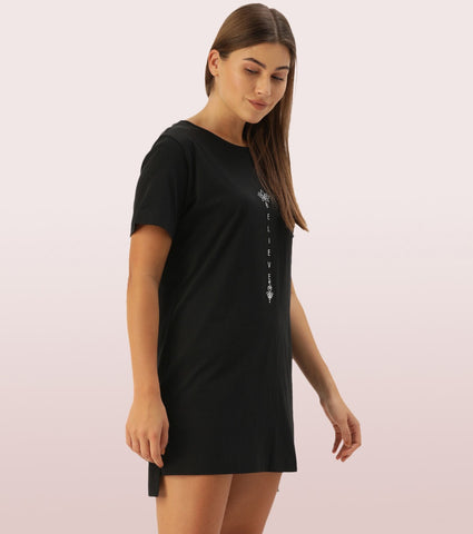 Tunic Tee – Solid | Short Sleeve Tunic Tee With Side Slit & Mindful Graphic