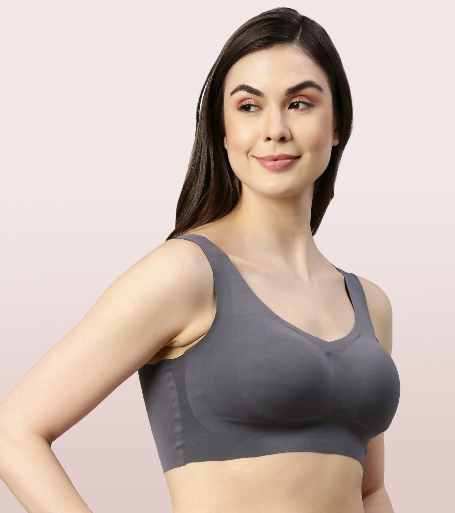Enamor InvisiBra F070 Ultra Smooth Freedom Bra for Women- Padded Wirefree and Full Coverage - Ink Grey